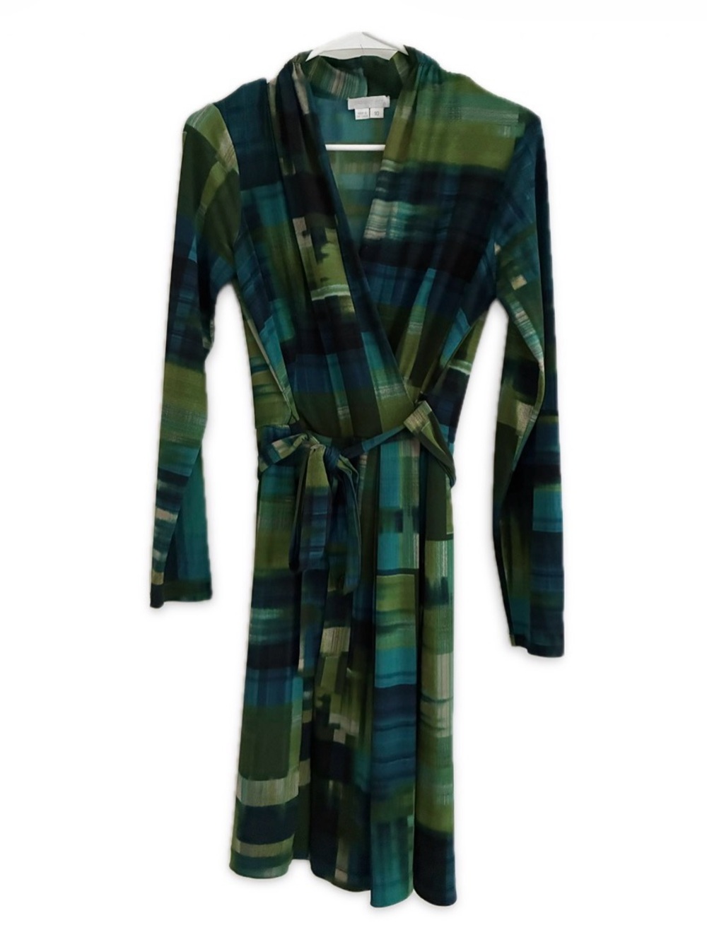 Wrap Dress in Green and Teal Plaid - Unbranded fits 38DD, 40” bust.”
